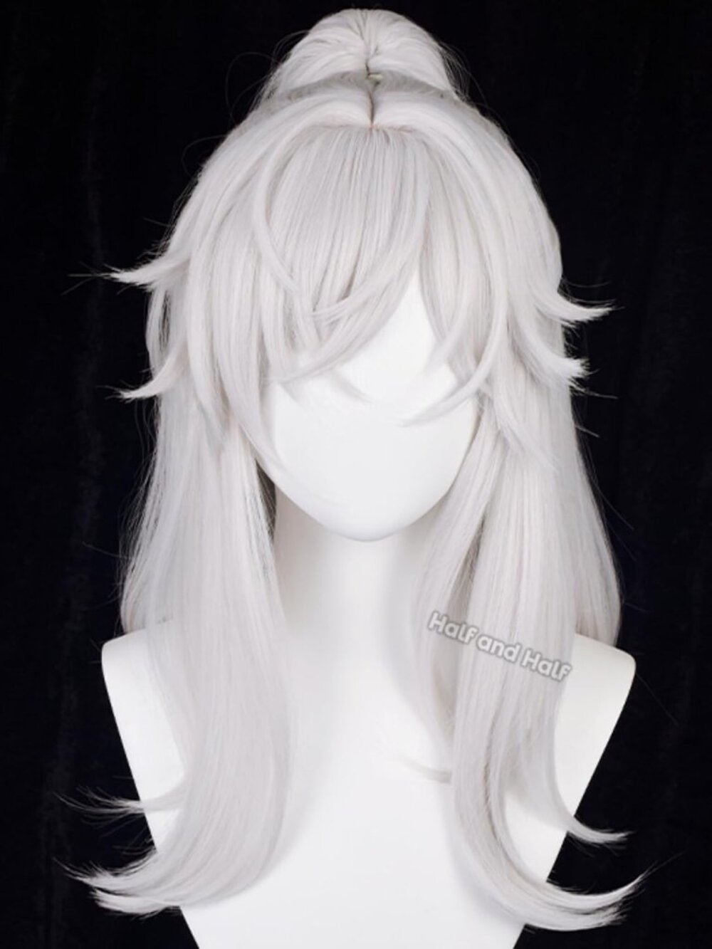Women's Silver White Pony 39 Inch Cosplay Platinum Blonde Wigs Side Part Bangs